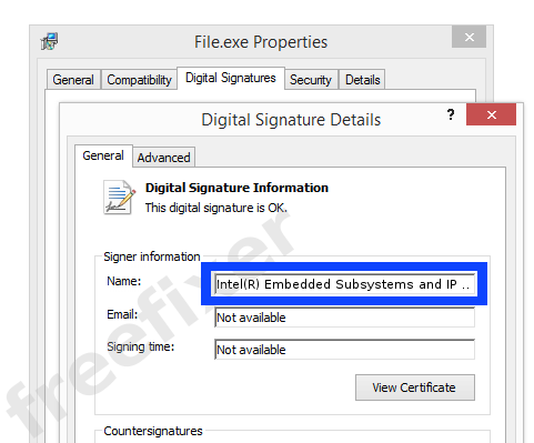 Screenshot of the Intel(R) Embedded Subsystems and IP Blocks Group certificate